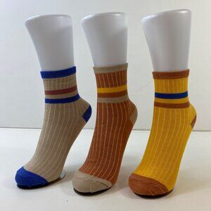 Unisex Retro Striped Ribbed Ankle Socks 3-Pack Beige Orange Yellow